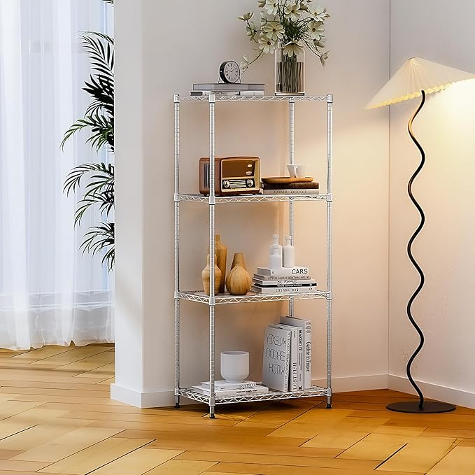 IZEUK 4-Tier Chrome Metal Storage Shelves, Adjustable Wire Shelving Unit Organizer for Kitchen, Bathroom, Home, 1000 lbs, 13.7" D x 23.6" W x 53.4" H