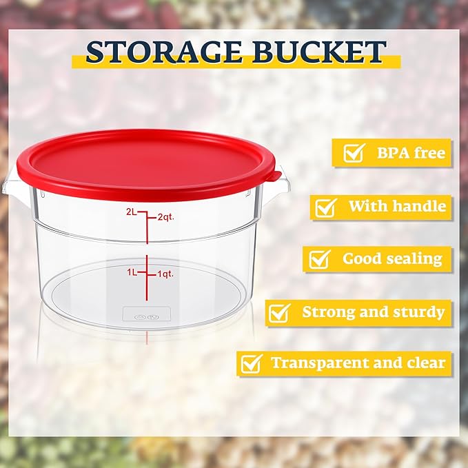 1 Pcs Dough Proofing Bucket with Lid, Round Food Storage Container 2 Qt Dough Bucket Clear Translucent Containers with Red Scale(Red)