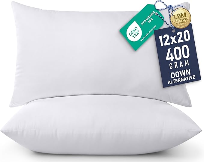 Utopia Bedding 12x20 Pillow Inserts, Set of 2, White – Indoor Decorative Throw Pillows for Bed, Sofa & Couch – Soft, Supportive & Fluffy Cushion Inserts