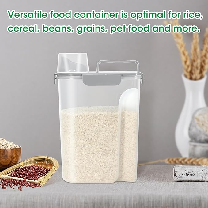 TBMax Rice Container 10 Lbs, Cereal Container Oatmeal Storage, Airtight Food Dispenser with Easy-pouring Spout & Handy Cup for Flour Grain Beans, Pet Dog Cat Bird Food Storage Container