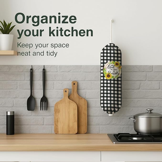 Plastic Bag Holder, with God All Things Are Possible Plastic Bag Holder, Reusable Trash Bags Organizer Home Decor, Christian Inspirational Gift for Women Plastics Bags Holders with Bible Verse