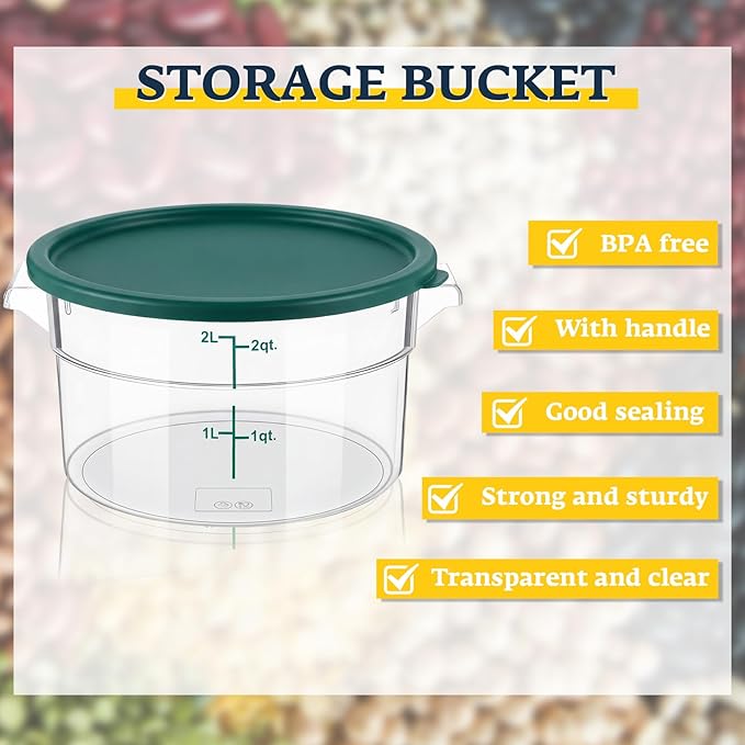 1 Pcs Dough Proofing Bucket with Lid, Round Food Storage Container 2 Qt Dough Bucket Clear Translucent Containers with Green Scale(Green)
