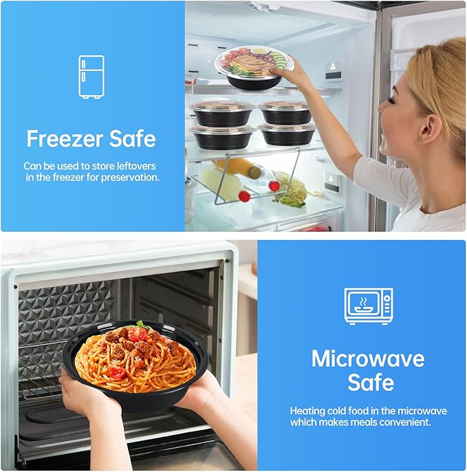 28oz meal prep containers with lids, 50 Pack (100-Piece),BPA-Free, Food Safe & Leakproof Reusable Plastic Food Storage – Microwave Safe, Stackable Takeout Boxes