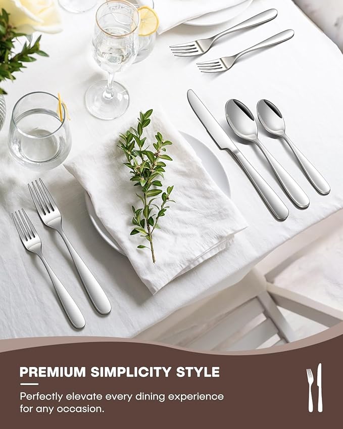 20-Piece Silverware set for 4 Include Knife Spoon and Fork Flatware Set with Heavy Duty Stainless Steel Mirror Polished Modern Tableware Eating Utensil Set, Dishwasher Safe