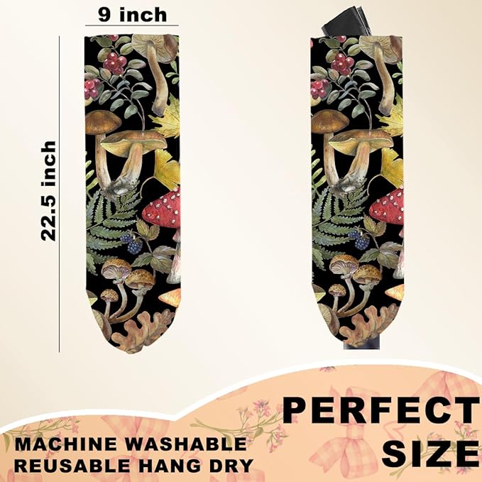 2Pcs Mushroom Plastic Bag Holder, Wall Mount Grocery Bag Holder for Plastic Bags, Summer Leaves Reusable Shopping Bags Storage Dispenser for Home Kitchen Pantry, Mushroom Gifts for Women