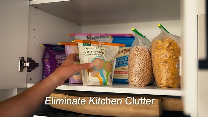 GripStic Bag Clips. 12pc Durable Food Clip Set For Kitchen Storage. Reusable Chip Bag Clips. Color Coded Bag Closure Sticks Provide Air Tight Seal. Chip Clips Reinvented.