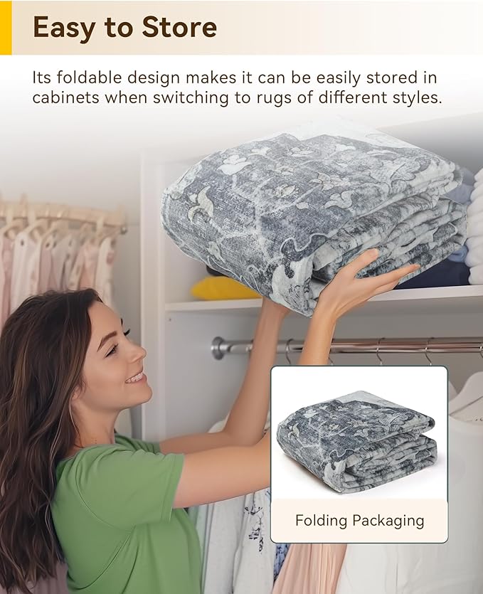 RELEANY Area Rugs 5'x7' Washable Non-Slip, Floral Vintage Distress Print Pattern Medallion Carpet for Living Room Bedroom Dining Room, Light Gray Grey White