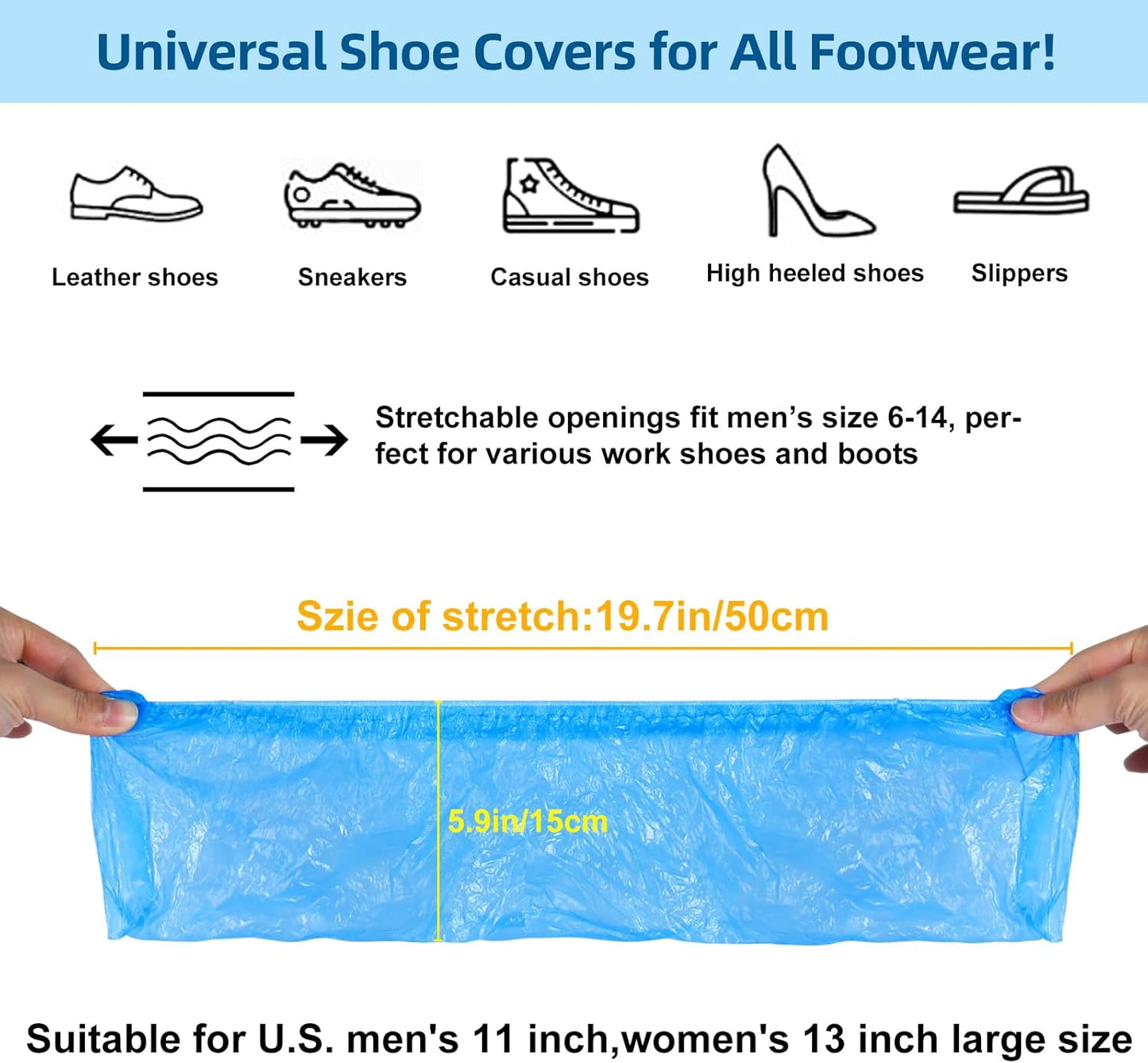 200 Pcs Shoe Covers Disposable Non Slip, Waterproof Shoe Covers Disposable for Indoors, 15-20'' Adjustable Size Boot Covers for US 6 to 14 Size