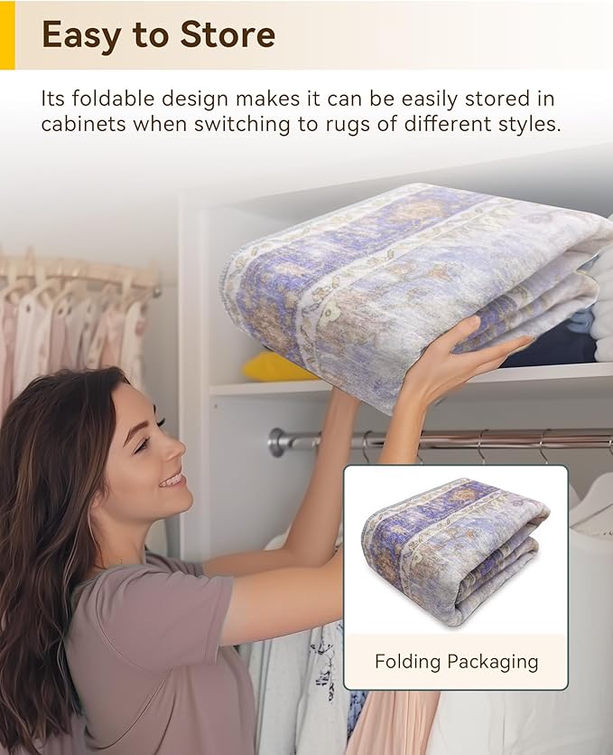 RELEANY Area Rugs 2'x8' Runner Rug Non Slip Washable for Kitchen Hallway Bedroom Beside Laundry Room Bathroom Rug, Floor Carpet, Light Purple Brown