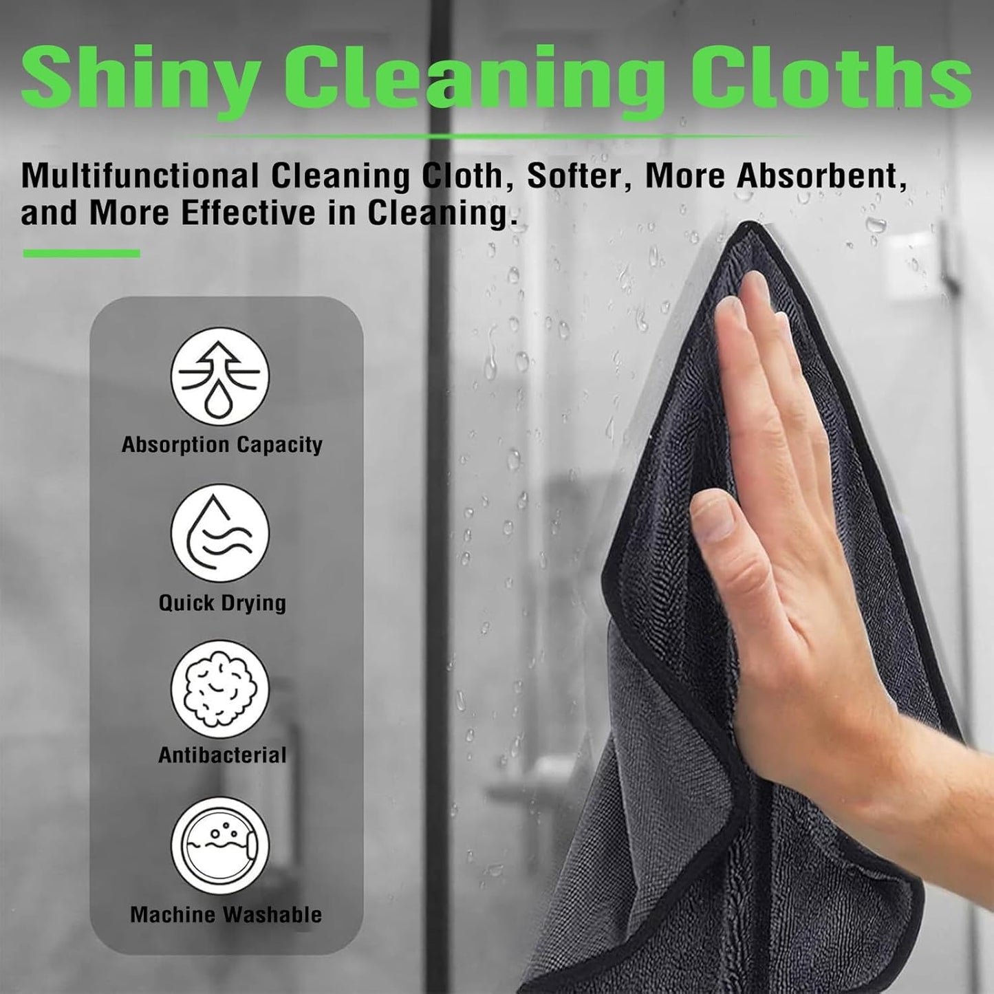 Shiny Bath Wipes Shower Cleaning Cloths, Premium Car Drying Towel | Ultra Absorbent Twisted-Loop Design| Microfiber Towel for Car, Shower Cabin, Household