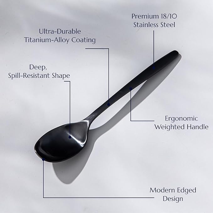 JazzUpCo Ava Flatware Flatware non toxic 18/10 stainless steel dishwasher safe (Matte Black, 12 Person Set (60 Pieces))