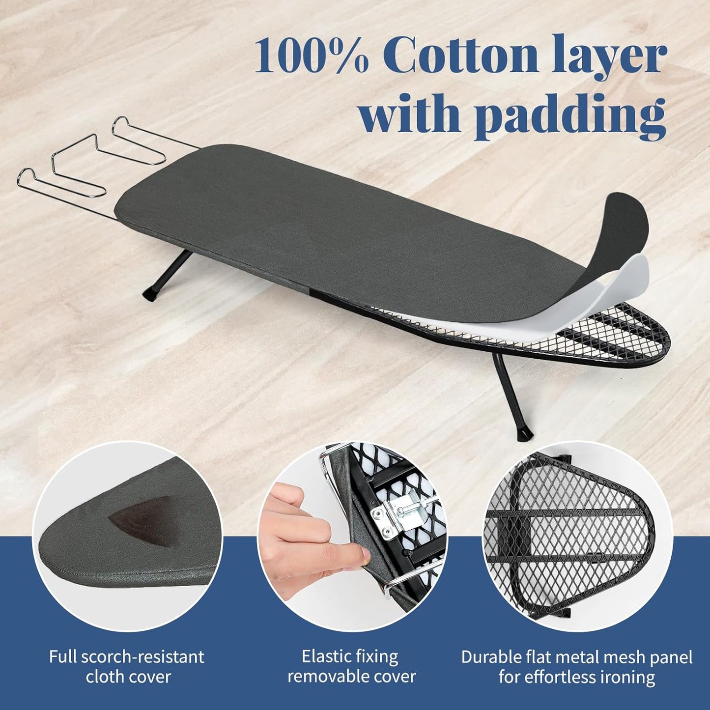 Small Ironing Board Foldable, BlissBoard Tabletop Iron Board with Cover and Pad, Metal Frame Mini Ironing Table Countertop for Space Saving, 31"x12", Black