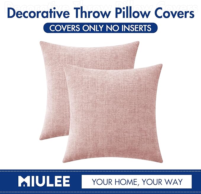 MIULEE Pack of 2 Couch Valentines Throw Pillow Covers 16x16 Inch Soft Spring Pink Chenille Pillow Covers for Sofa Living Room Solid Dyed Pillow Cases
