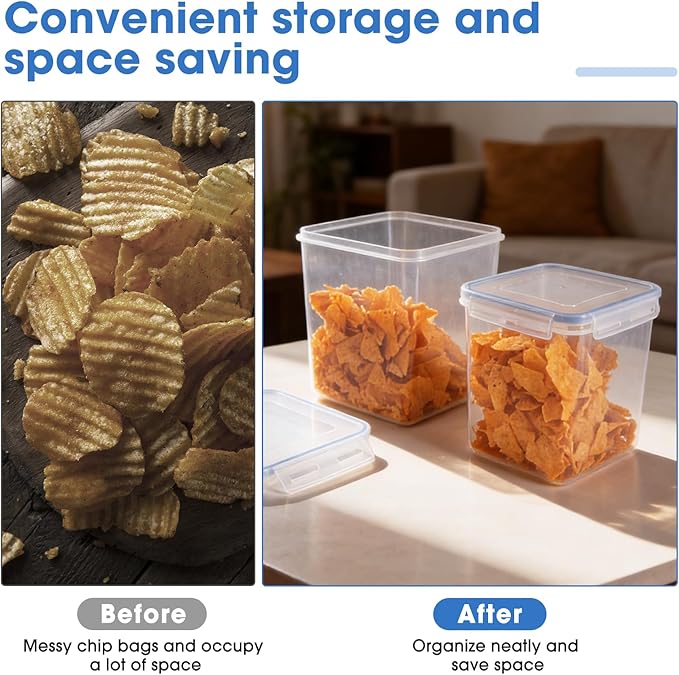 2 Pack Chip Containers for Pantry, Chip Storage Containers Suitable for Corn Chips, Potato Chips, Snacks, Grains, Sugar and Flour, 5.2L/175 Oz, Snack Storage Containers for Pantry, Fridge, and Cabinet