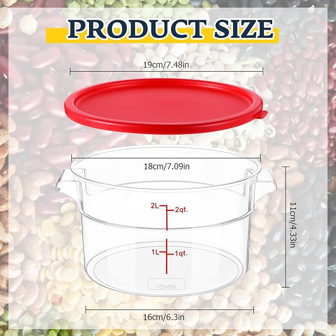 1 Pcs Dough Proofing Bucket with Lid, Round Food Storage Container 2 Qt Dough Bucket Clear Translucent Containers with Red Scale(Red)