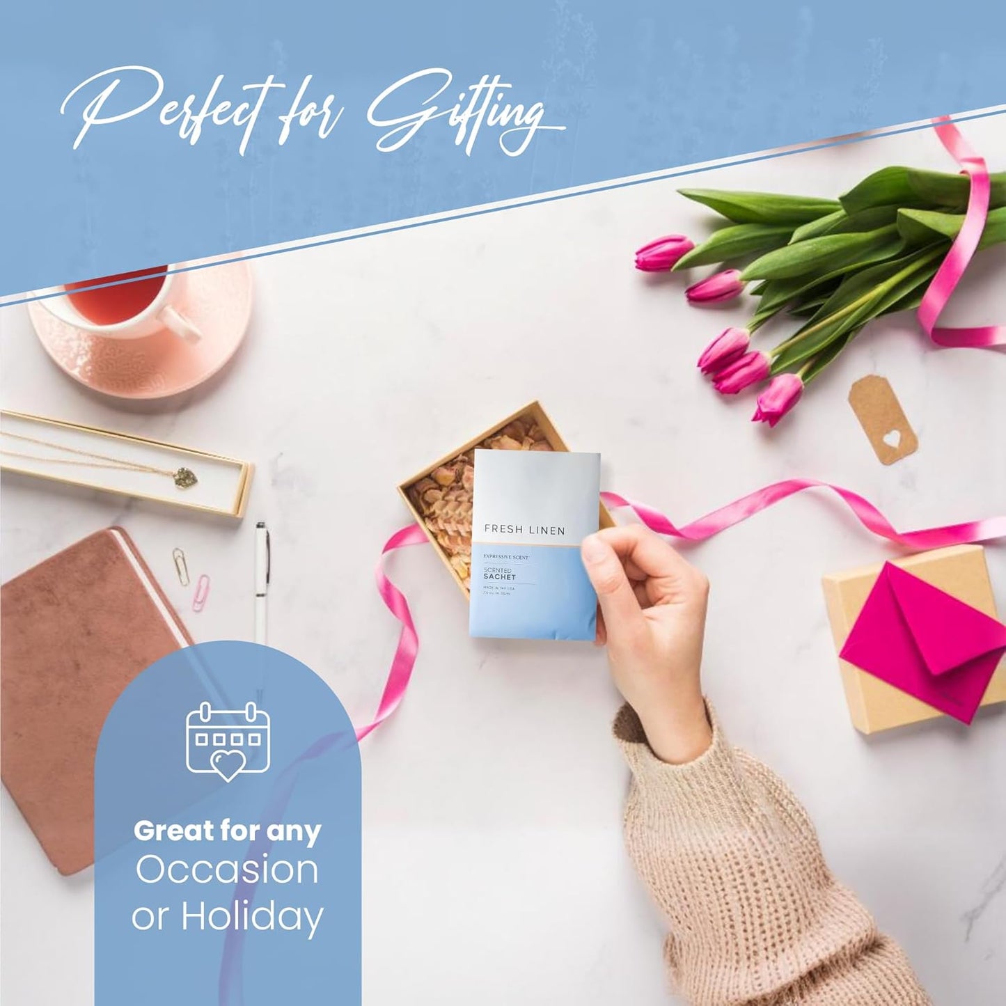 6 Pack Fresh Linen Large Scented Sachet Envelope by Expressive Scent