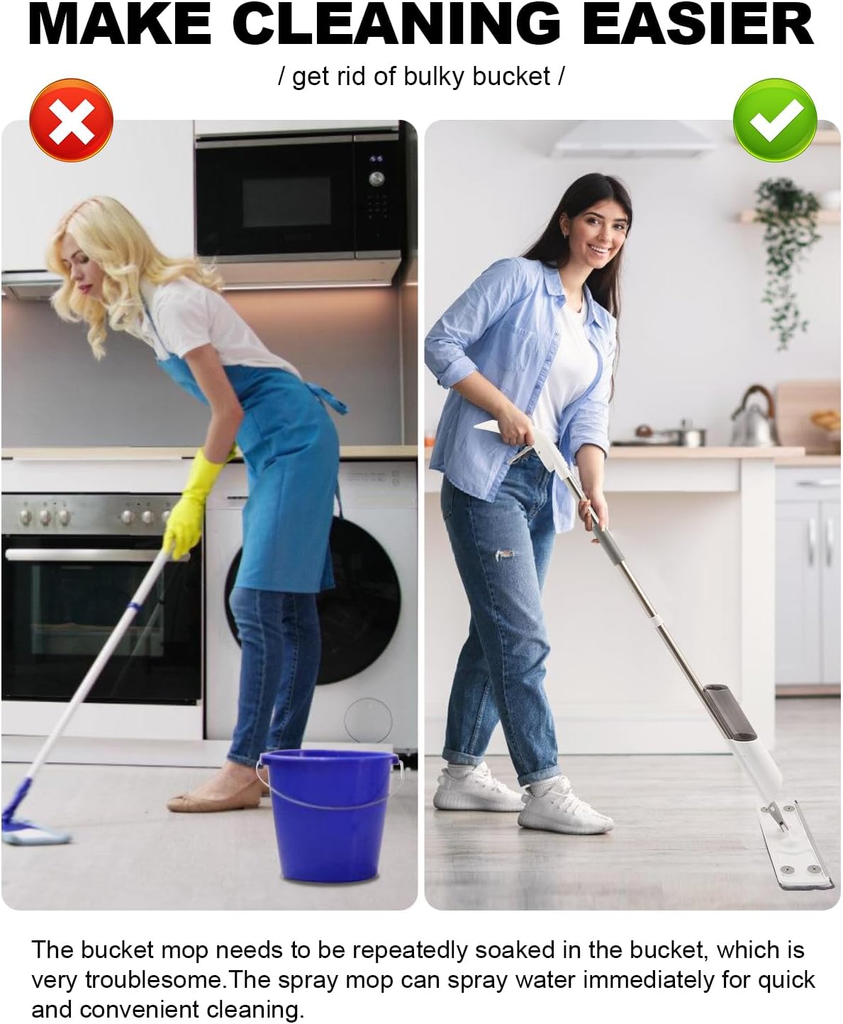 Spray Mop for Floor Cleaning Refillable Bottle with 2 Washable Reusable Microfiber Pads,Mop for Wooden,Bamboo, and Cement Floors Suitable for Both Household(with Rags)