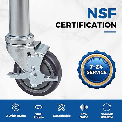 Profeeshaw Stainless Steel Table with Wheels 24x48 Inch, NSF Commercial Kitchen Prep & Work Table with Undershelf and Galvanized Legs for Restaurant, Bar, Utility Room and Garage Heavy Duty Table