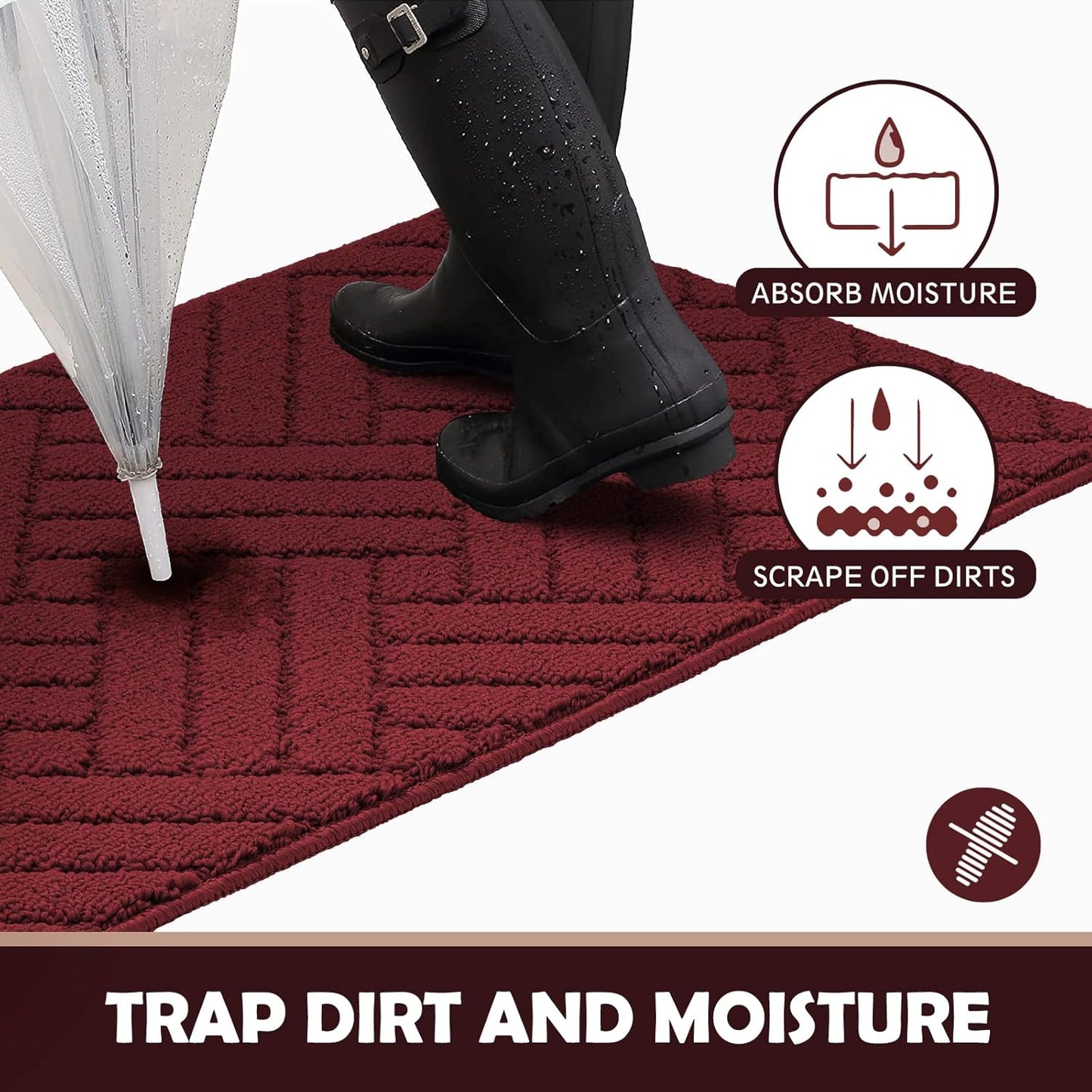 Door Mat Indoor Doormat, Entryway Rug Door Mats Non-Slip Rubber Backing,Heavy Duty Low-Profile Entrance Rugs, Absorbent Resist Dirt Doormats Floor Door mat for Entryway,Red 36"x59"