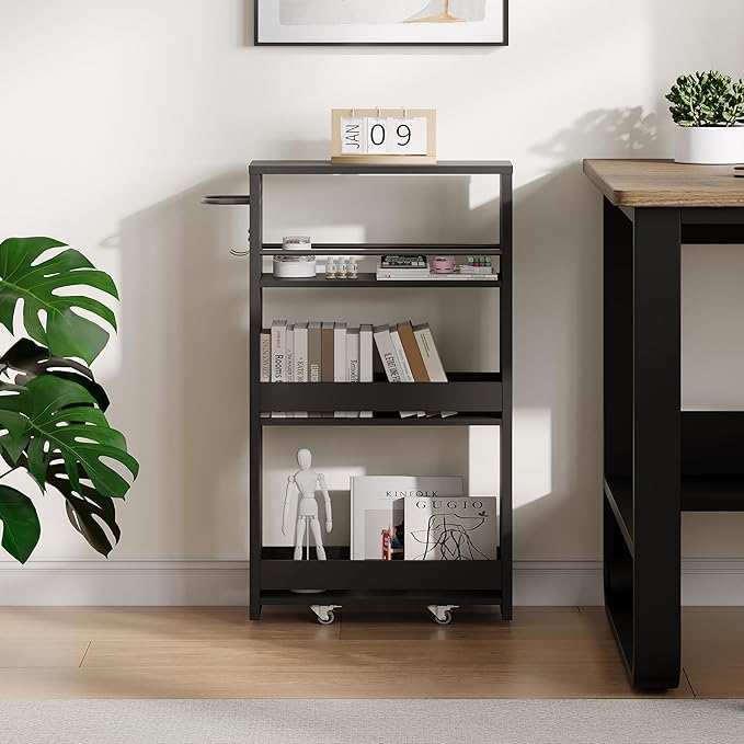 ChooChoo 4-Tier Slim Storage Cart with Handle, 5.51" W Rolling Utility Cart on Universal Wheels, Kitchen Cart Mobile Shelving Organization for Laundry Room, Bathroom & Narrow Places, Black
