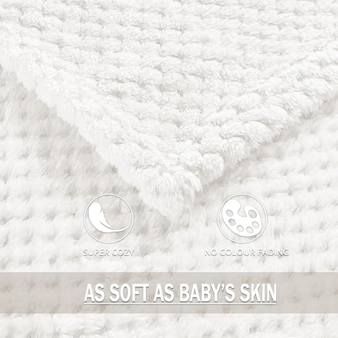 Exclusivo Mezcla Fleece Throw Blanket Extra Large, Super Soft and Warm Blankets for Couch, Sofa and Bed Waffle Textured, Cozy, Fuzzy and Lightweight (Off White, 50x70 Inches)