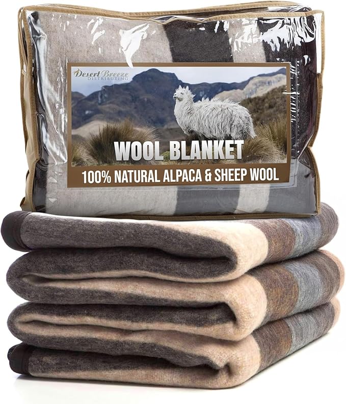 Natural Alpaca & Sheep Wool Blanket – King Size – Heavyweight Warmth, Thick, Breathable, Natural Texture & Scent, 103 x 86 inches, 7.2 lbs