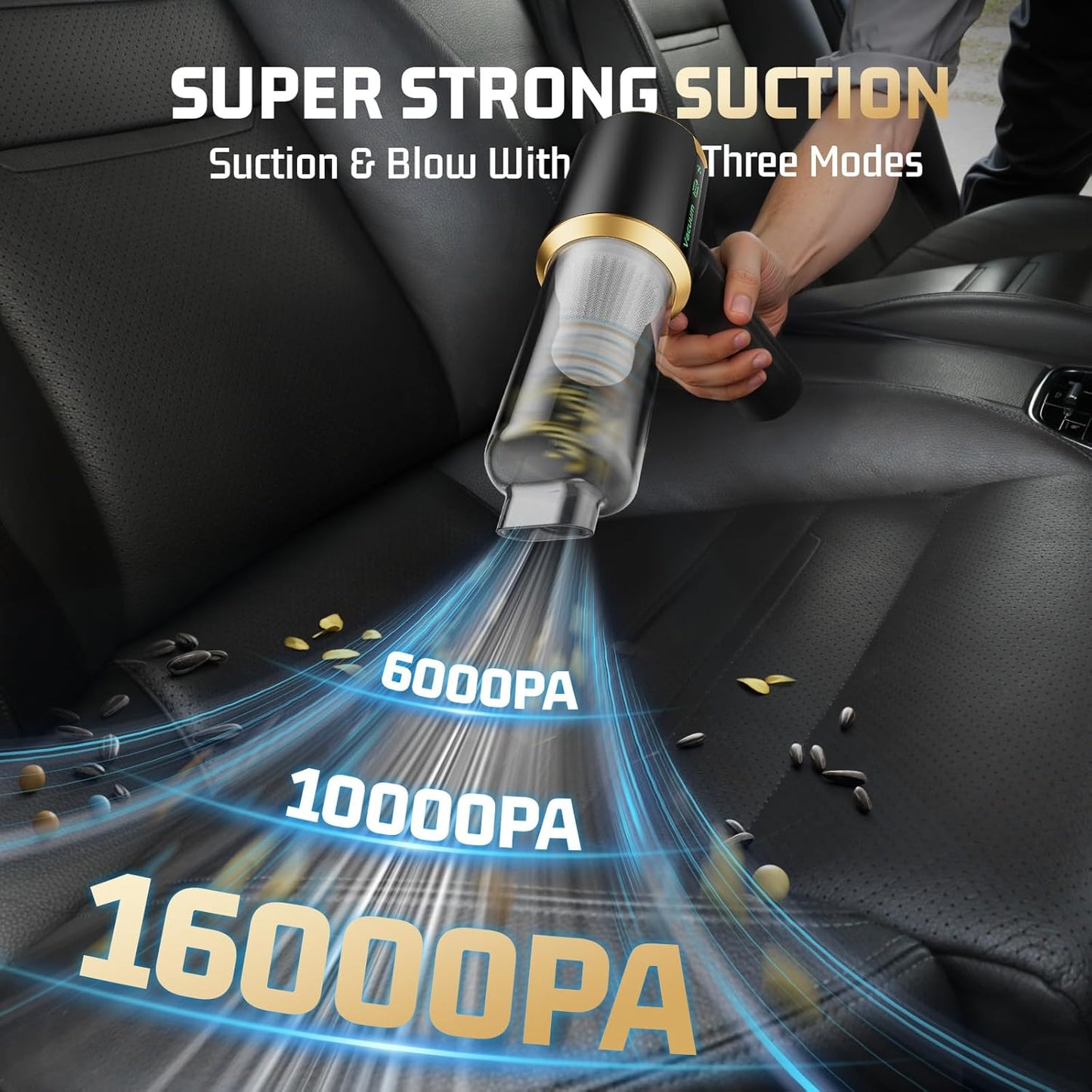 Car Handheld Vacuum Cordless: Car Vacuum Cleaner with 16000Pa Ultra-Strong Suction, Brushless Motor & HEPA Filter - Lightweight Design for Drivers and Office Workers- Matte Black