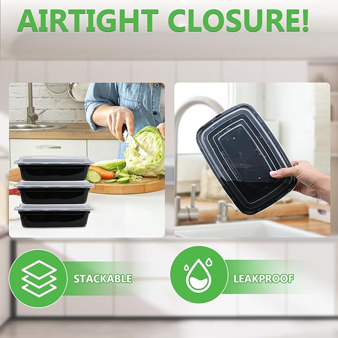 EASYTRIP 60 Pack Meal Prep Containers, 38 oz Food Storage with Lids, Stackable Reusable Bento Boxes, BPA-free, Microwave Dishwasher Freezer Safe