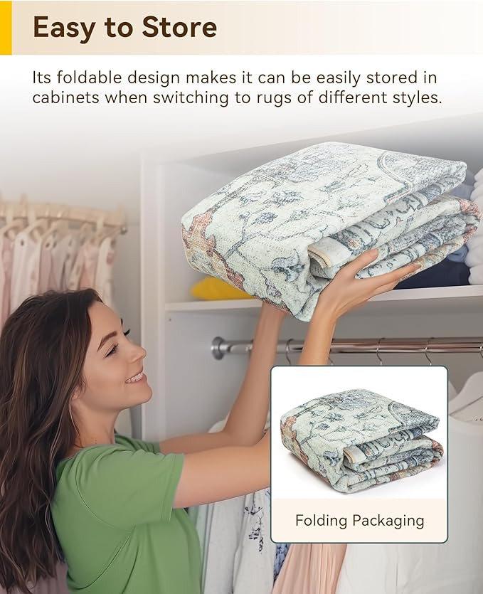 RELEANY Area Rugs 8ft Washable Non-Slip, Floral Vintage Distress Print Pattern Medallion Carpet for Living Room Bedroom Dining Room, Light Yellow Carbon Grey Orange