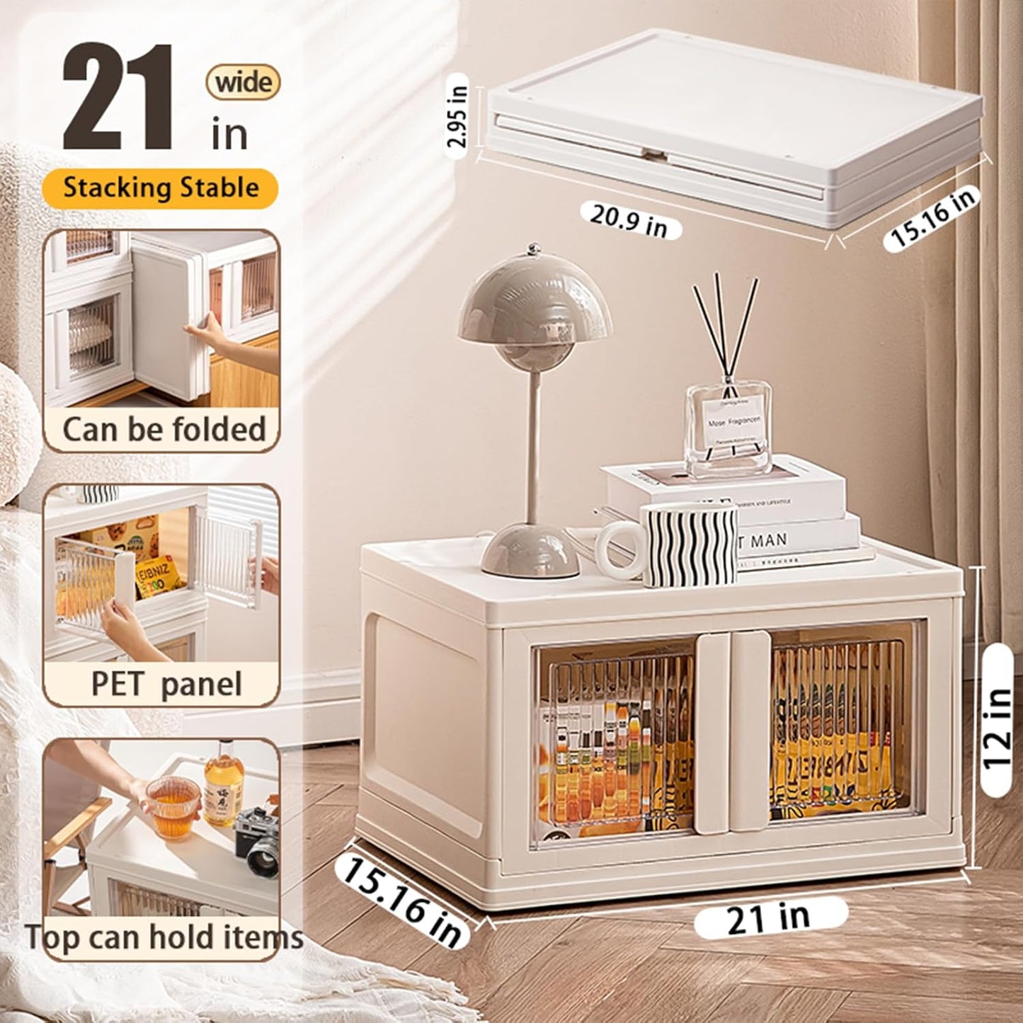 3 Tier Plastic Storage Bins with Lid，Stackable Storage Containers with Wheels, Folding Storage Boxes, Stackable Storage Bins, Closet Organizers and Storage for Living Room,Office,Dorm