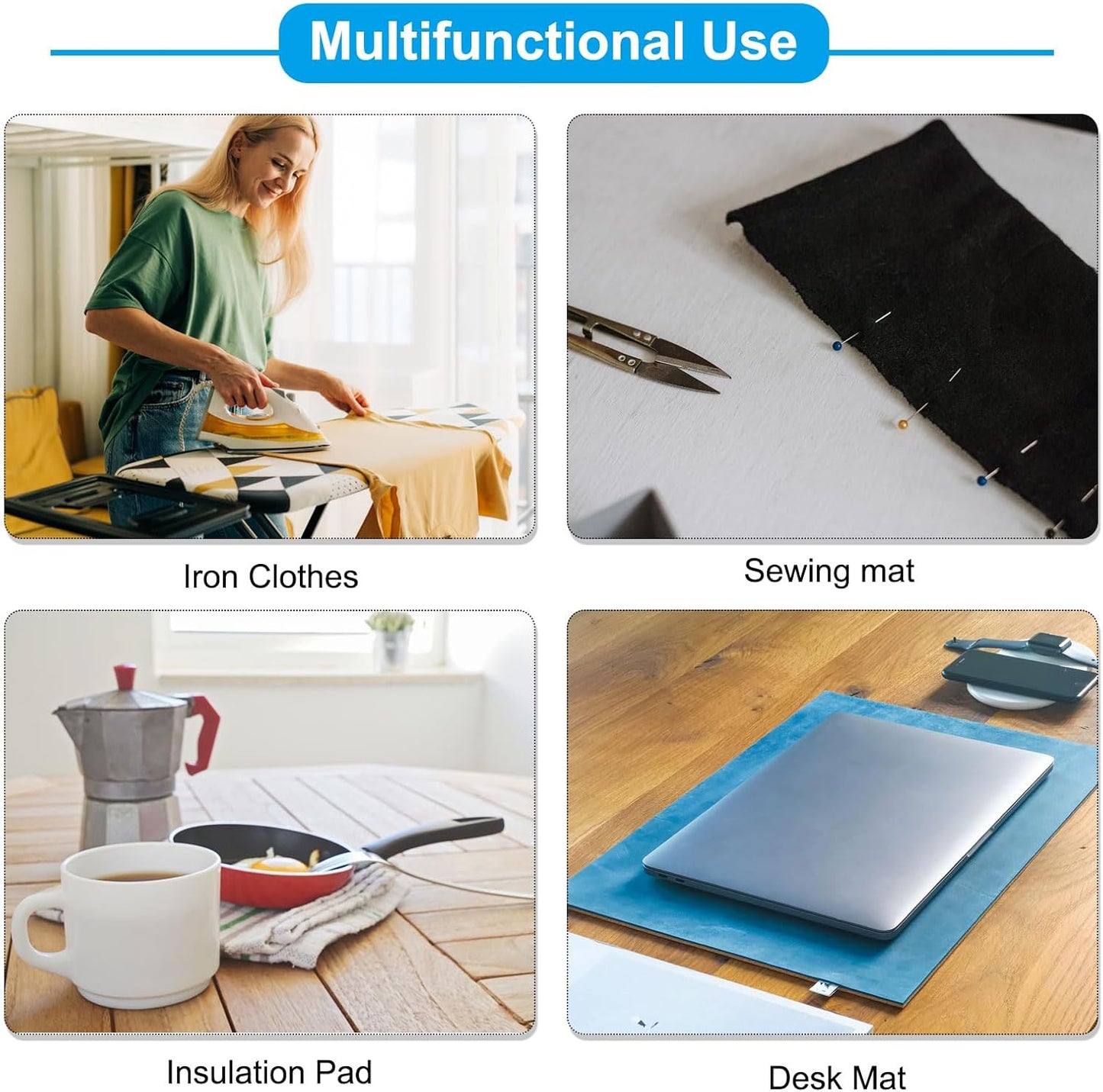 PATIKIL Wool Pressing Mat, 17" x 17" Wool Ironing Pad Blanket 0.5" Thickened Heat Resistant Quilting Ironing Pad for Quilters Sewing Craft, Grey