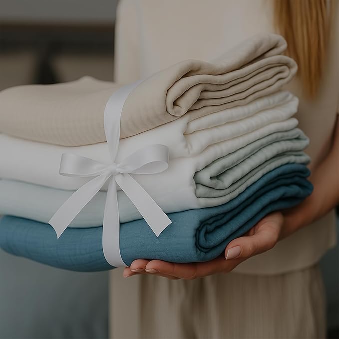 Goqan Muslin Blanket Queen 79x90 – 100% Turkish Cotton 4 Layer Boho Muslin Blanket for Adults, Four Season, Lightweight and Thin, Soft, Breathable for Bed - White