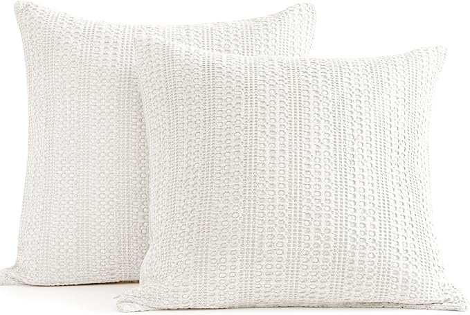 COCOPLOCEUS Off White Pillow Covers 18x18 Throw Pillow Covers Set of 2 Boho Decorative Pillow Shams Stone Washed Cotton Pillowcase for Couch Sofa Chair Bed Car