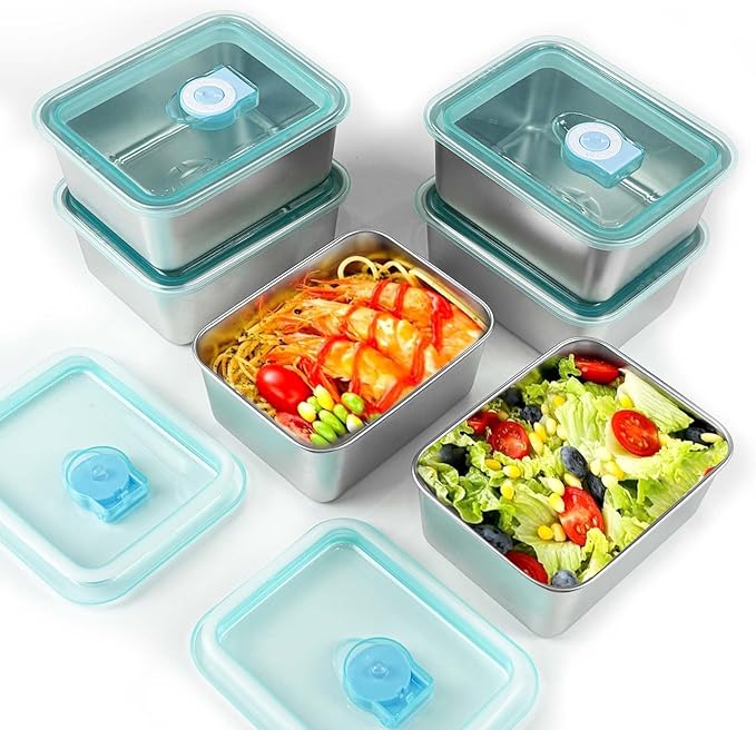 6pcs 304 Stainless Steel Food Containers with Lids, Stacking Snack Containers for Office and Home