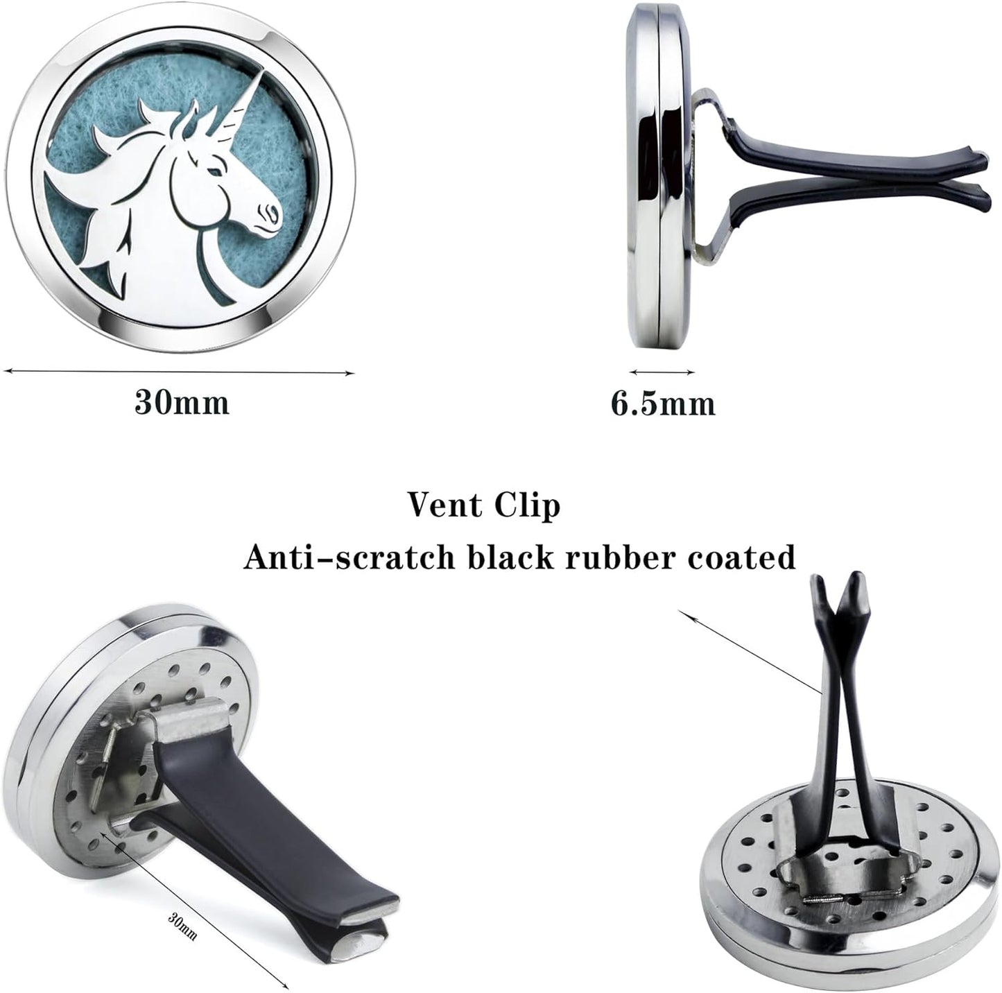 30mm Car Essential Oil Diffuser Vent Clip Air Freshener Vent Clips Aromatherapy with 10 Felt Pads Car Accessories Mother's Day for Women (Horse)