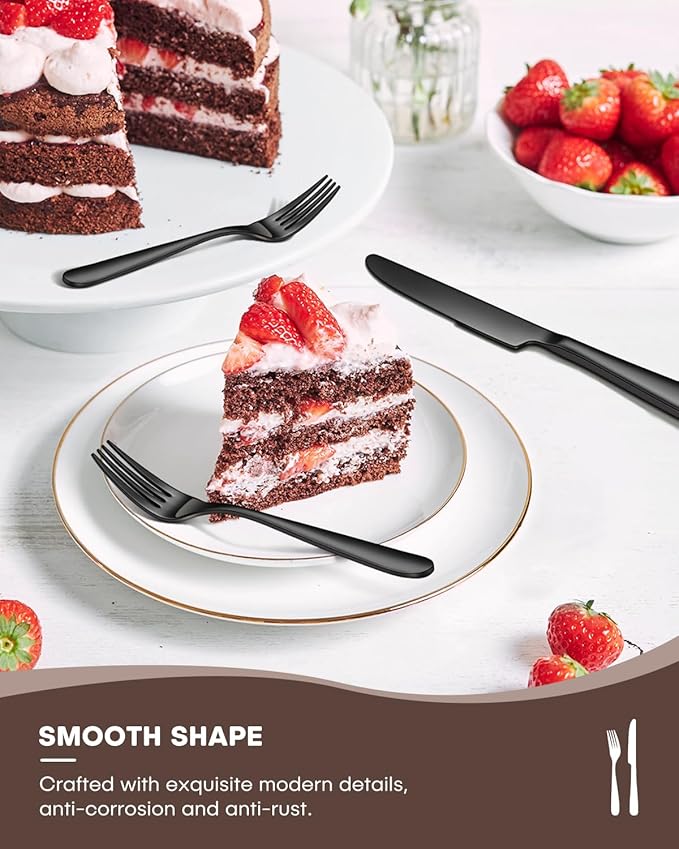 30 Pieces Black Silverware Set for 6, Heavy Duty Black Stainless Steel Flatware Set Include Knives Forks Spoons Set Premium Modern Utensil Mirror Polished, dishwasher Safe