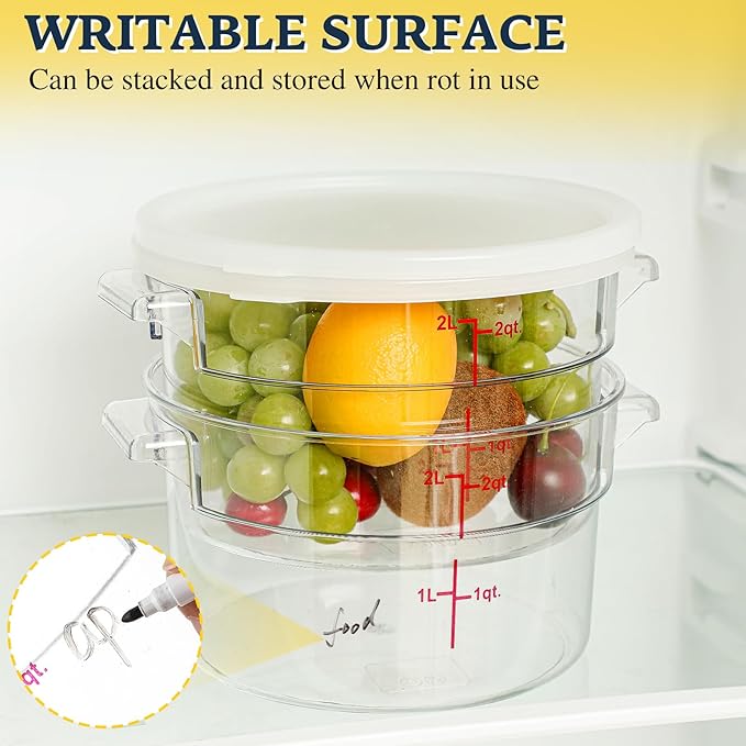 2 Pcs Dough Proofing Bucket with Lid, Round Food Storage Container 2 Qt Dough Bucket Clear Translucent Containers with Red Scale(White)