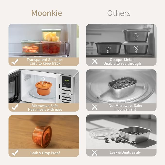 Moonkie Silicone Snack Containers for Kids | 8 oz Baby Food Storage Containers with Airtight Lids and A Snack Lid | Baby Food Jars | BPA Free | Freezer & Dishwasher Safe | 3 Pack