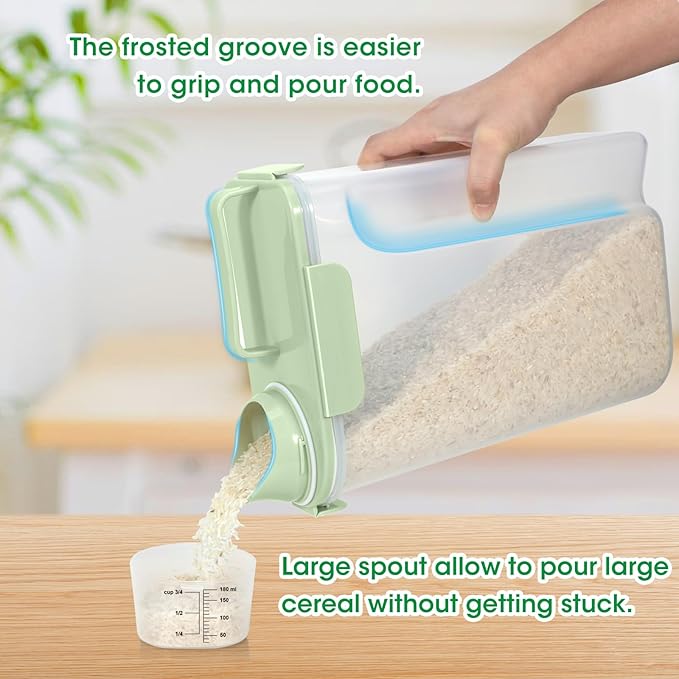 TBMax Airtight Rice Container 10 Lbs, Cereal Dispenser, Pet Cat Dog Food Storage Container, Plastic Kitchen Pantry Food Storage Holder with Cup -Light Green