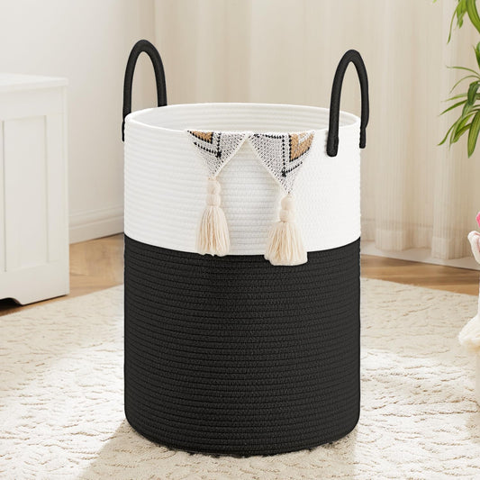 Laundry Basket,Woven Cotton Rope Laundry Hamper,40L for Decorative Storage of Dirty Clothes,Toys and Blankets in Bathroom,Baby Room and Living Room