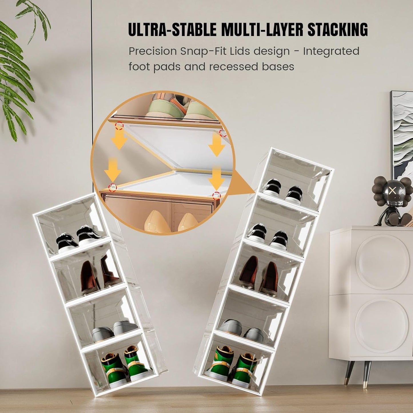 Shoe Storage Boxes Stackable, X-Large Plastic Clear Shoe Organizers with Magnetic Door, Thicken & Sturdy Sneaker Containers, Toy Storage Organizer Bins for Entryway, Closet, Under Bed