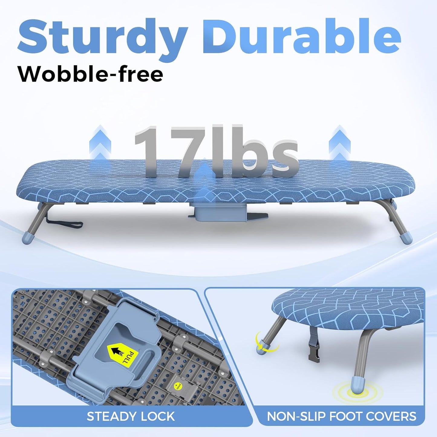 APEXCHASER Ironing Board Small with Iron Holder, Tabletop Small Iron Board with 2 Heat Resistant Ironing Covers, Portable Tabletop Ironing Board with Non-Slip Feet for Home Travel Use
