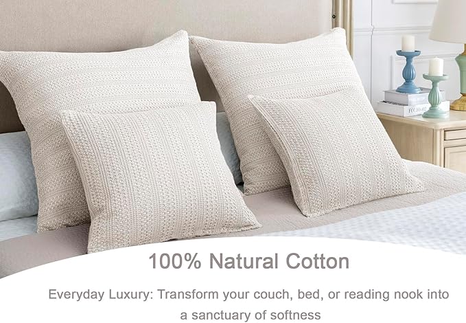 COCOPLOCEUS 24x24 Pillow Covers Set of 2 Khaki Euro Shams Boho Decorative Throw Pillow Covers Cotton Large Square Pillowcase for Couch Bed