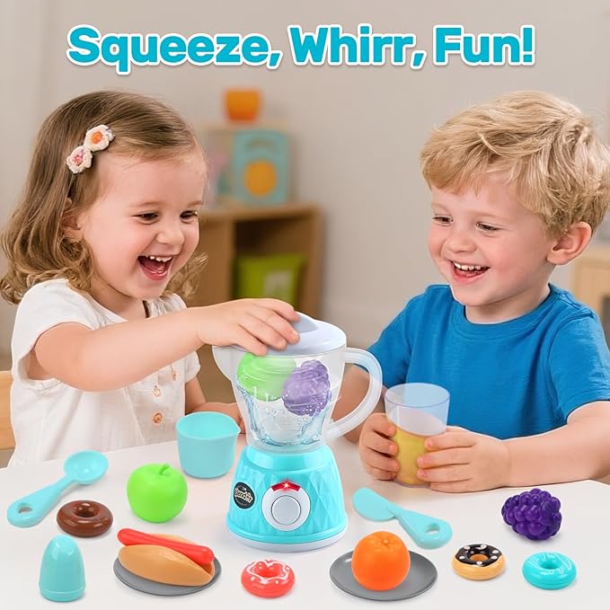 CUTE STONE Kids Kitchen Playset, Toy Kitchen Appliance Sets with Working Coffee Maker, Blender & Toaster, Realistic Sounds & Light, Includes Kids Kitchen Accessories & Play Food for Boys & Girls