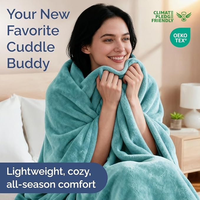 Ultra Soft Fleece Blanket Queen Size - Flannel Fleece Luxury Queen Blanket - Lightweight for Couch Bed Chair - Thick, Warm & Breathable - All Season Cozy Fuzzy Anti-Static Microplush Bedding, Turqoise