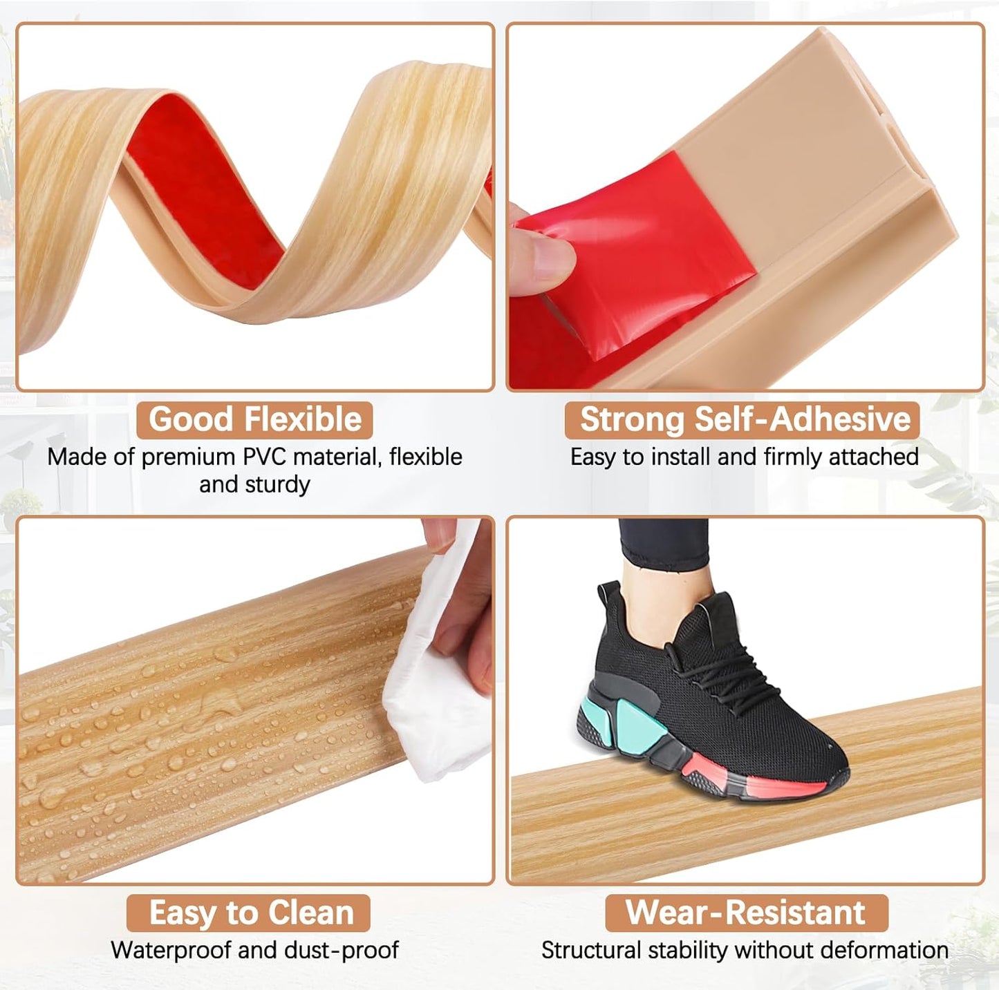 Vinyl Door Threshold Flooring Transition Strip Self Adhesive Carpet Edging Strip for Laminate Doorway Edge Threshold from 1/5" to 2/5" (Light Yellow Wood Grain, 3.3 Ft)