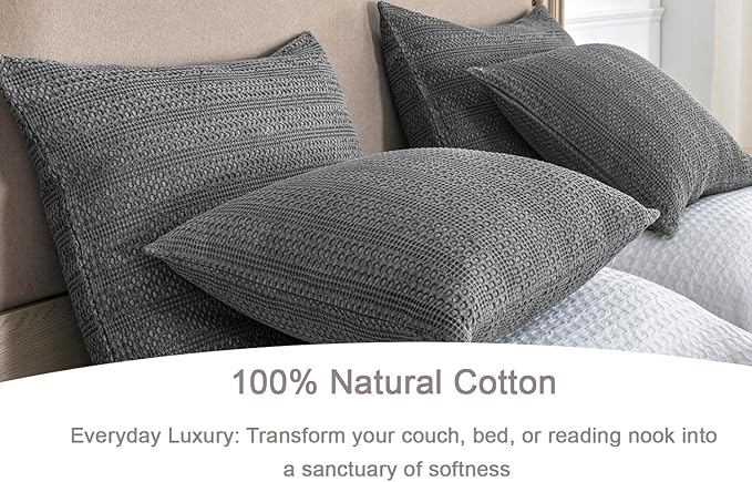 COCOPLOCEUS 1 Piece 26x26 Pillow Cover Stone Washed Decorative Euro Sham Cotton Large Throw Pillow Cover Square Pillowcase for Couch Bed Living Room, Grey