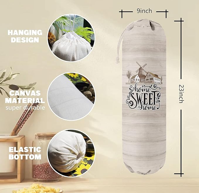 Home Sweet Home, Grocery Bags Holder Organizer for Shopping Bags，Wall Mount Plastic Bags Storage Container Dispensers, Gift for Women Mother Grandmother Friend