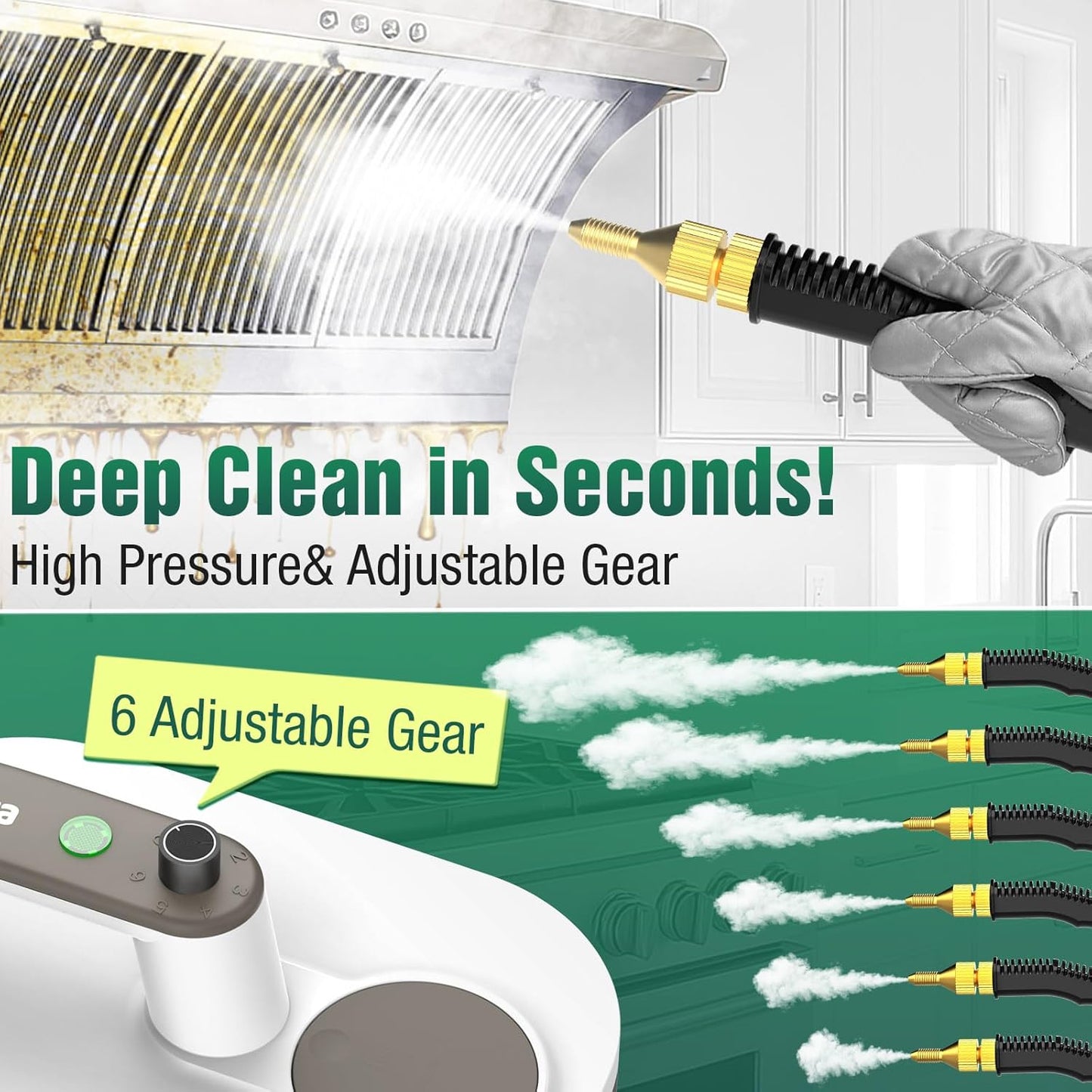 Steam Cleaner, 10s Rapid Heating Steamer with 6 Levels, 1.2L Water Tank, Portable Powerful Steamer for Cleaning without chemicals, Handheld Steam Cleaner for Home, Car, Grout, Tile, Floor, Dirt