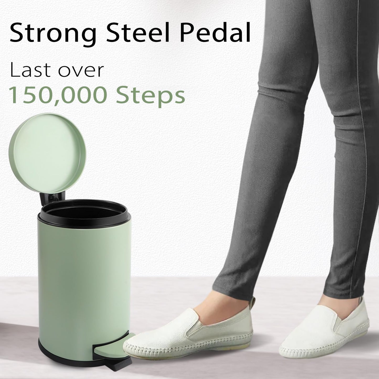 TIPGO Small Trash Can with Lid Soft Close, 4.5 Liters / 1.2 Gallon Bathroom Garbage Can, Mini Step Trash Bin, Stainless Steel Wastebasket for Bathroom, Bedroom, Office (Green)